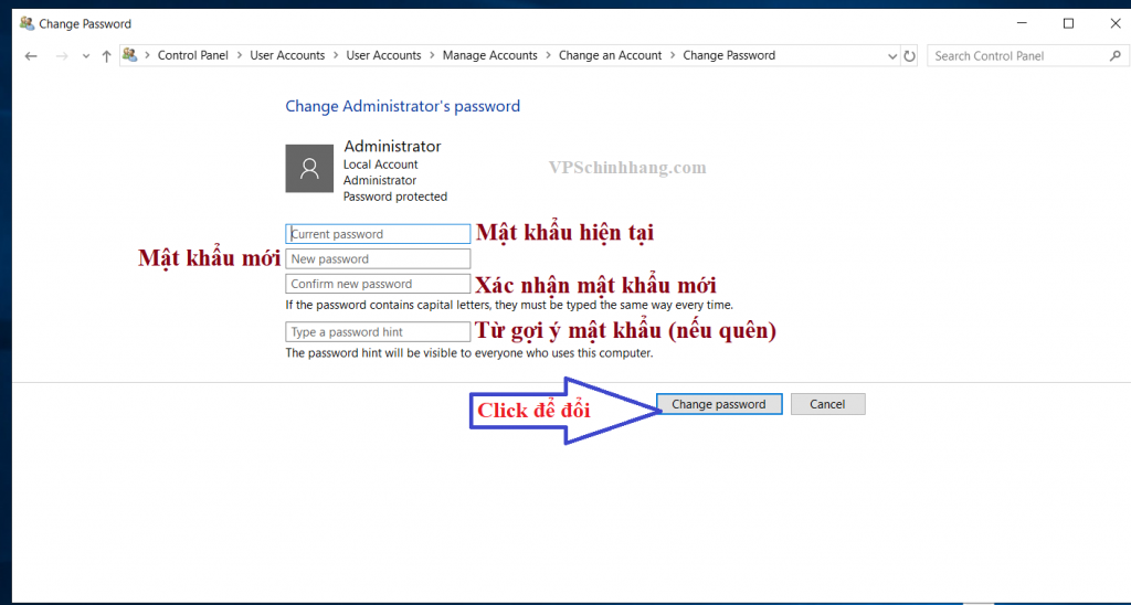 Đổi Password VPS Windows 10
