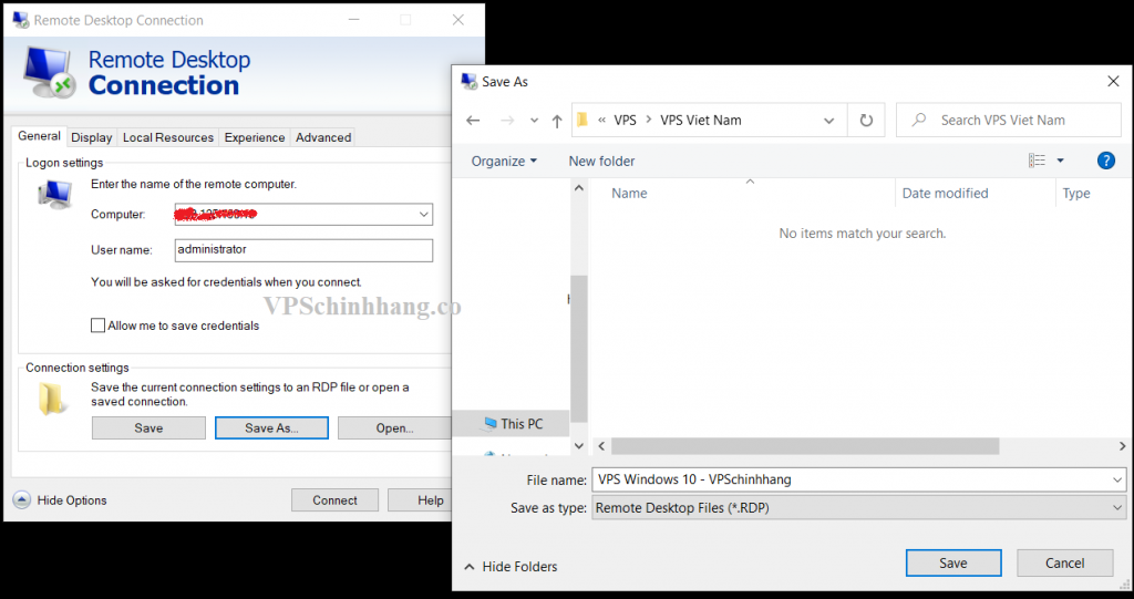 Tạo file RDP đăng nhập VPS Windows 10