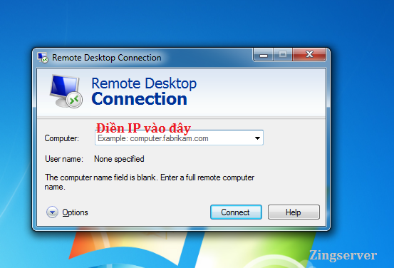 Hộp thoại Remote Desktop Connection xuất hiện