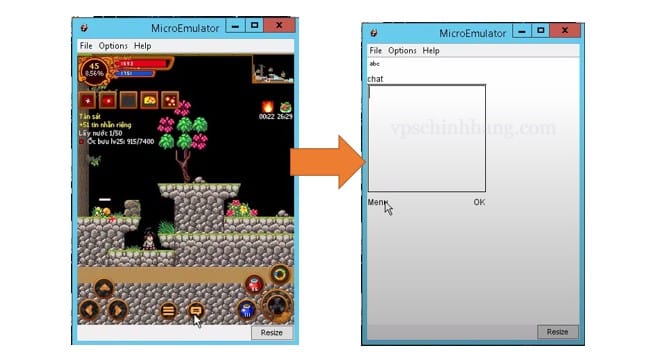 Chọn Chat trên Menu với ví dụ trên giả lập Micro Emulator