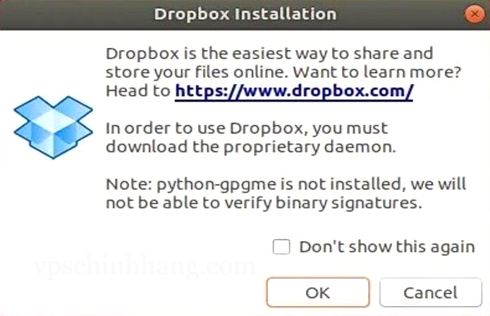 Kết thúc cài đặt Dropbox với OK