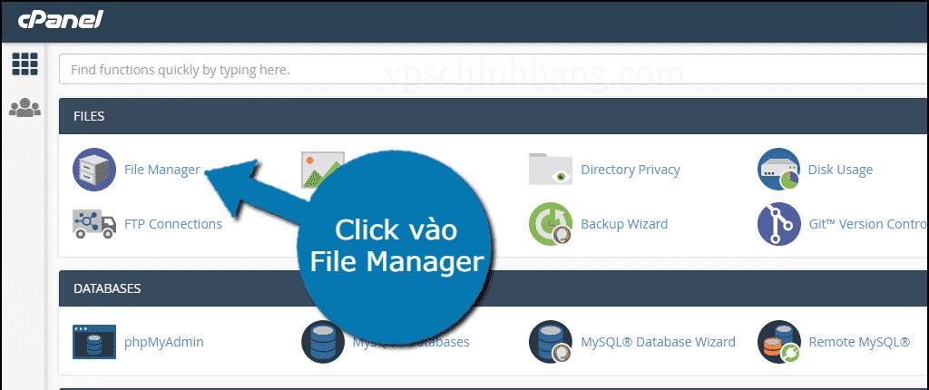 Mở File Manager trên cPanel 