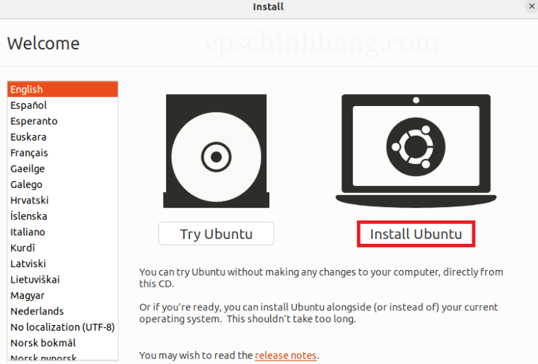 Bấm Install Ubuntu để cài đặt