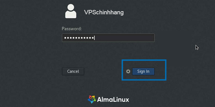 Nhập mật khẩu để đăng nhập vào AlmaLinux 8