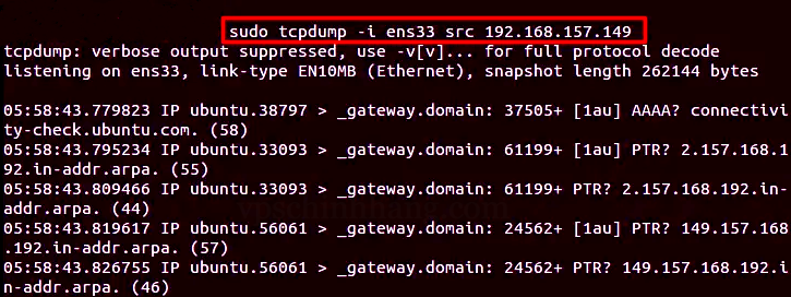 Đầu ra cho thấy các gói UDP đã được ghi lại với địa chỉ IP nguồn được chỉ định