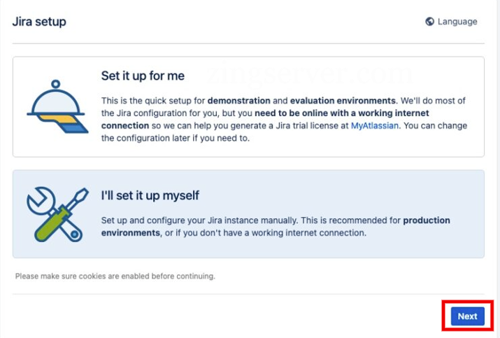 Bắt đầu định cấu hình Jira với tùy chọn I’ll set it up myself
