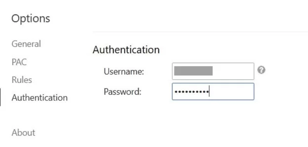 Nhập Username và password của Proxy