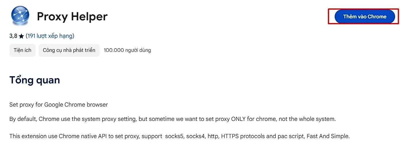 Thêm Proxy Helper vào Chrome