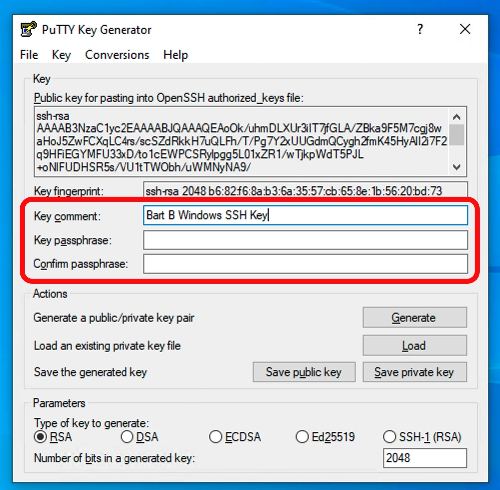 Hướng dẫn đặt Key comment và Key passphrase để bảo vệ private key trong PuTTYgen.