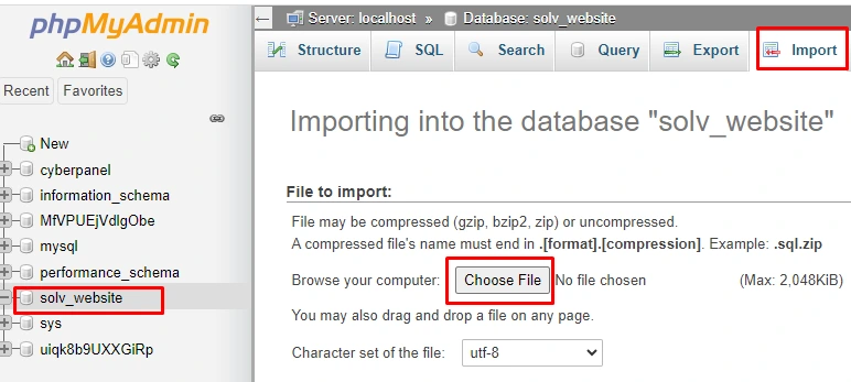 Import database WordPress qua phpMyAdmin