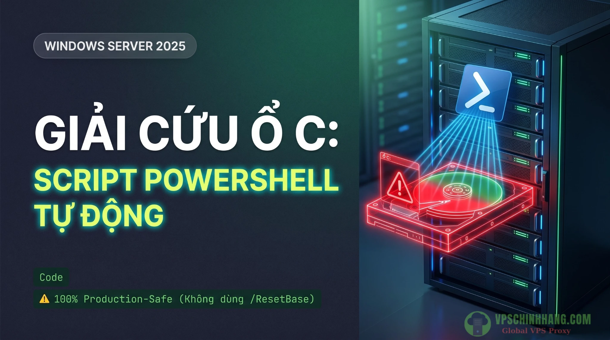 Giải cứu ổ C Windows Server 2025: Cách dùng lệnh PowerShell dọn dẹp ổ đĩa tự động, an toàn