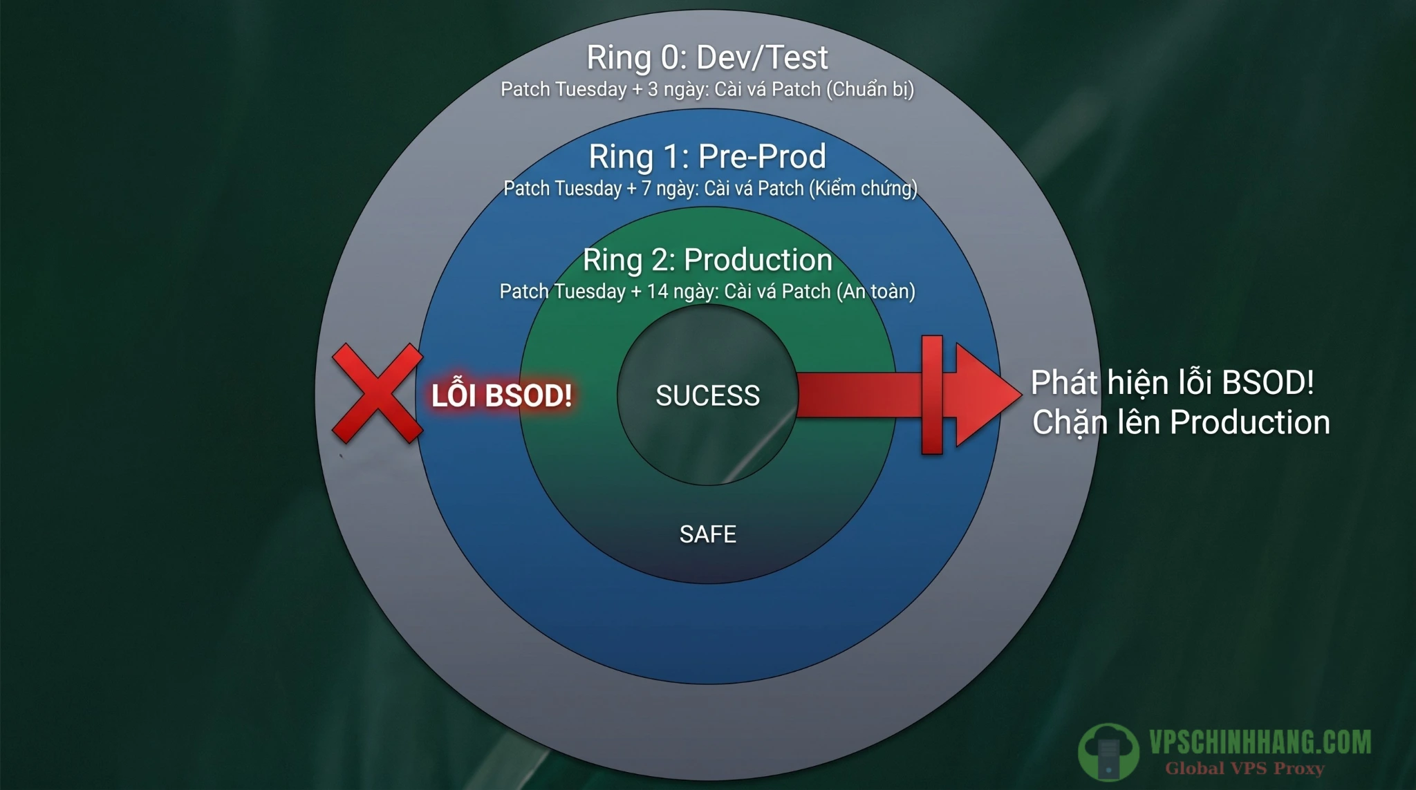 Mô hình Ring-based patching giúp giảm rủi ro lỗi hệ thống khi tự động cập nhật windows server