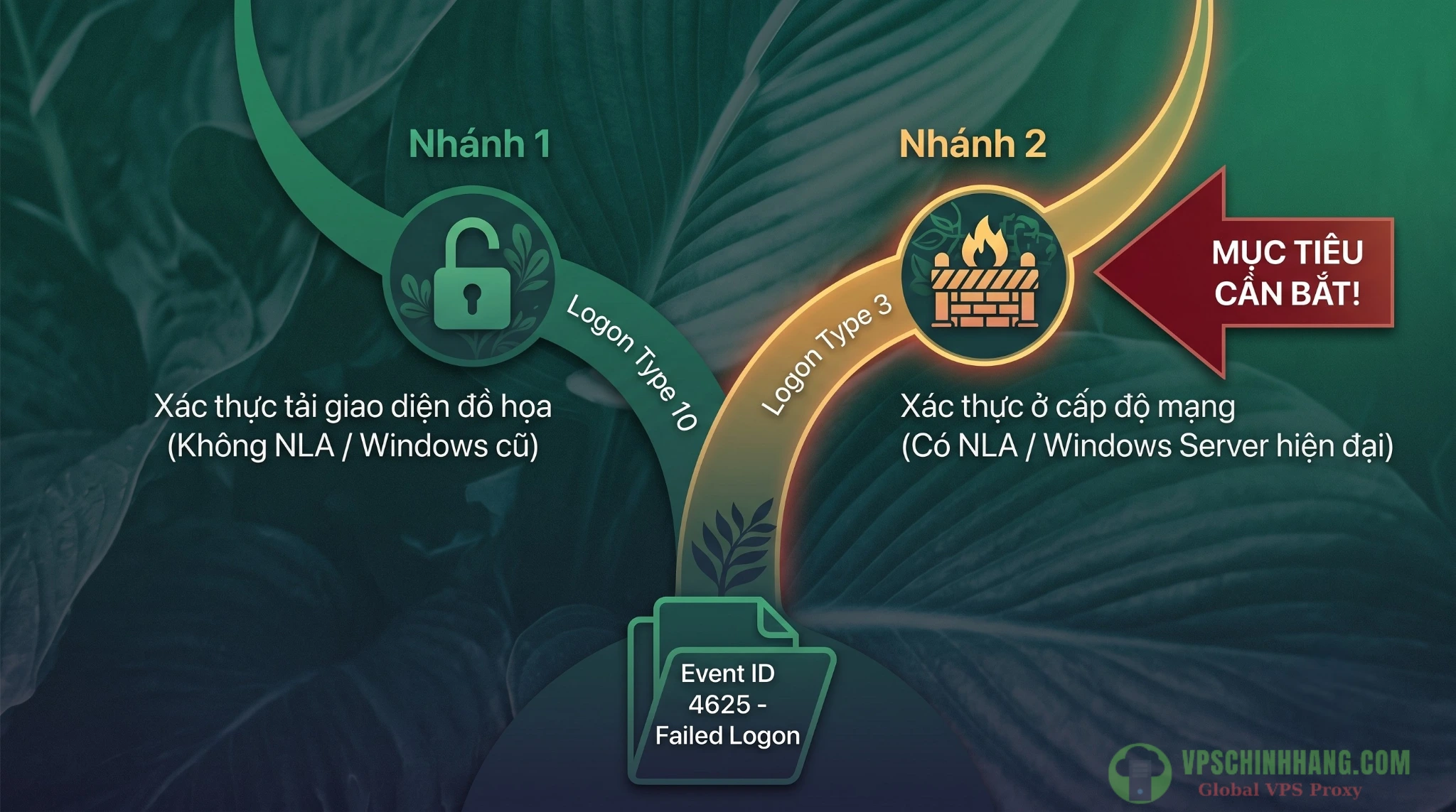 Phân biệt Logon Type 3 và Logon Type 10 trong Event ID 4625 khi máy chủ bị dò quét mật khẩu RDP.