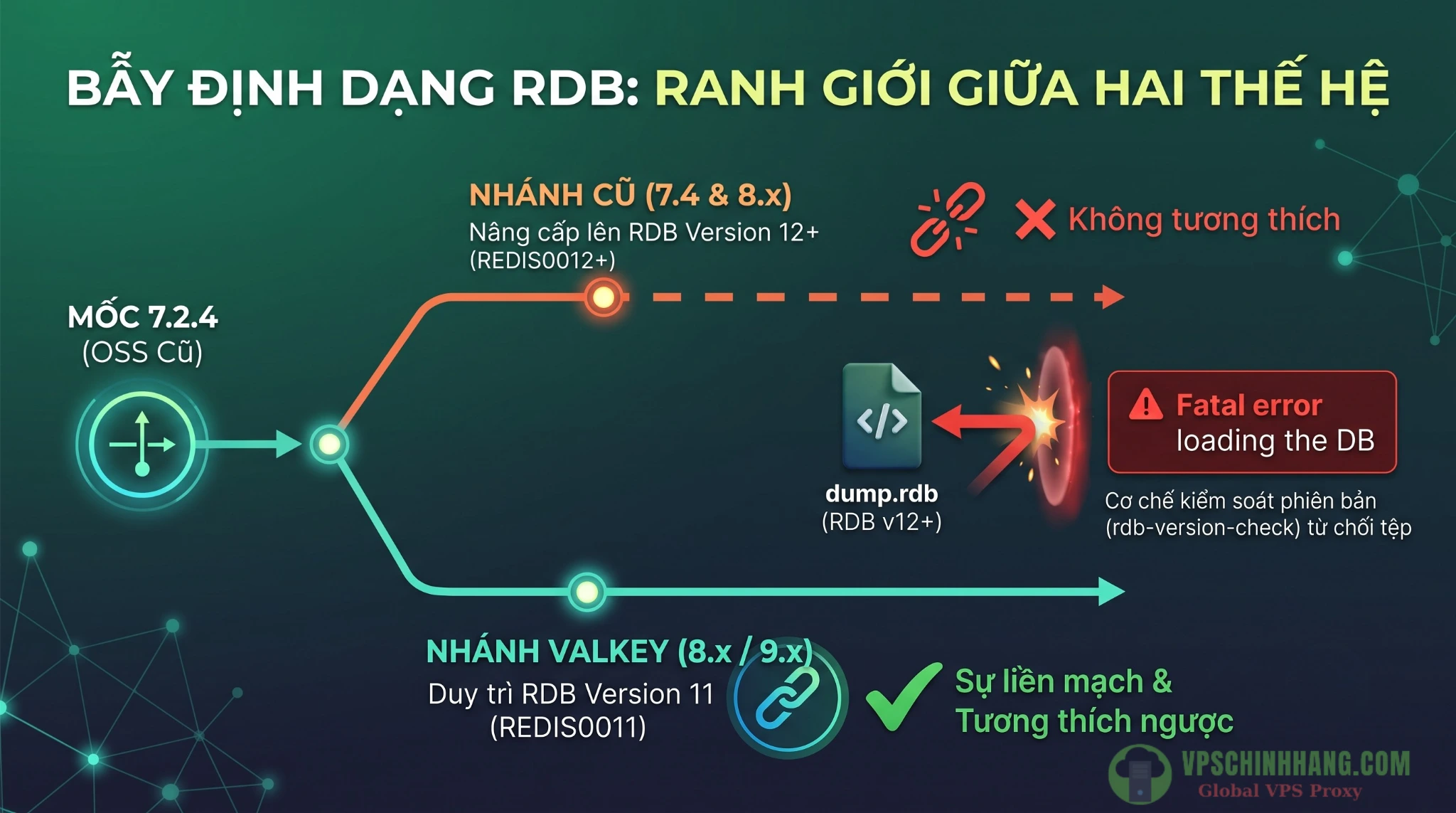 Sơ đồ phân mảnh định dạng RDB version 11 và 12 khi thay thế Redis bằng Valkey VPS Linux