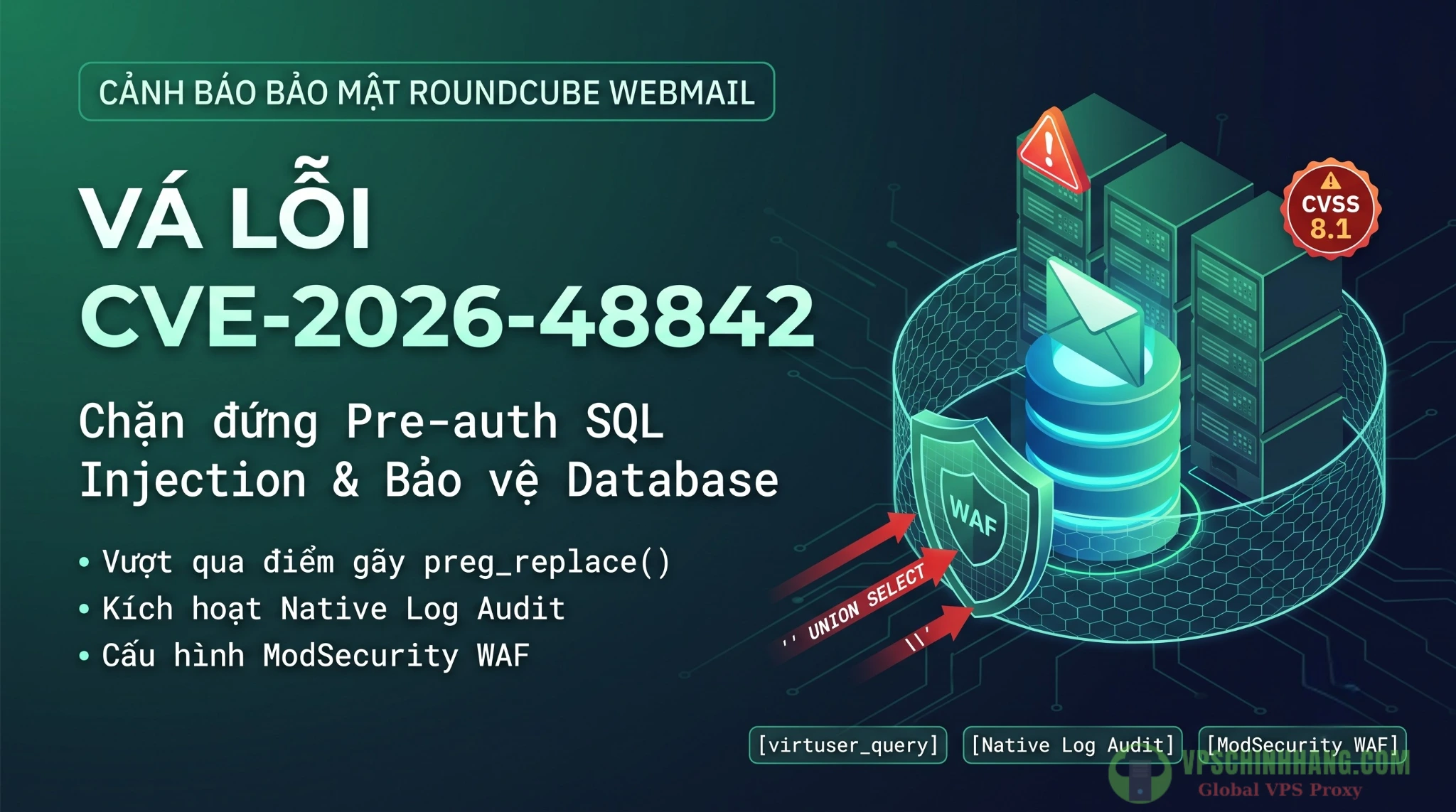 Hướng dẫn vá lỗi CVE-2026-48842 Webmail Server ngăn chặn tấn công Pre-auth SQL Injection trên Roundcube